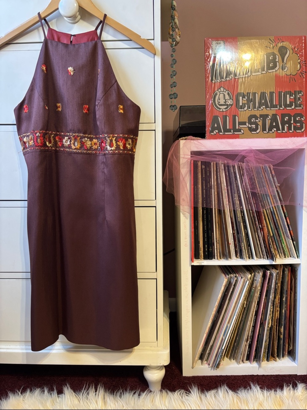 Vintage 90’s Embroidered Dress Brown Y2K Square Neck Iconic Cute 6 Baddie Mini S